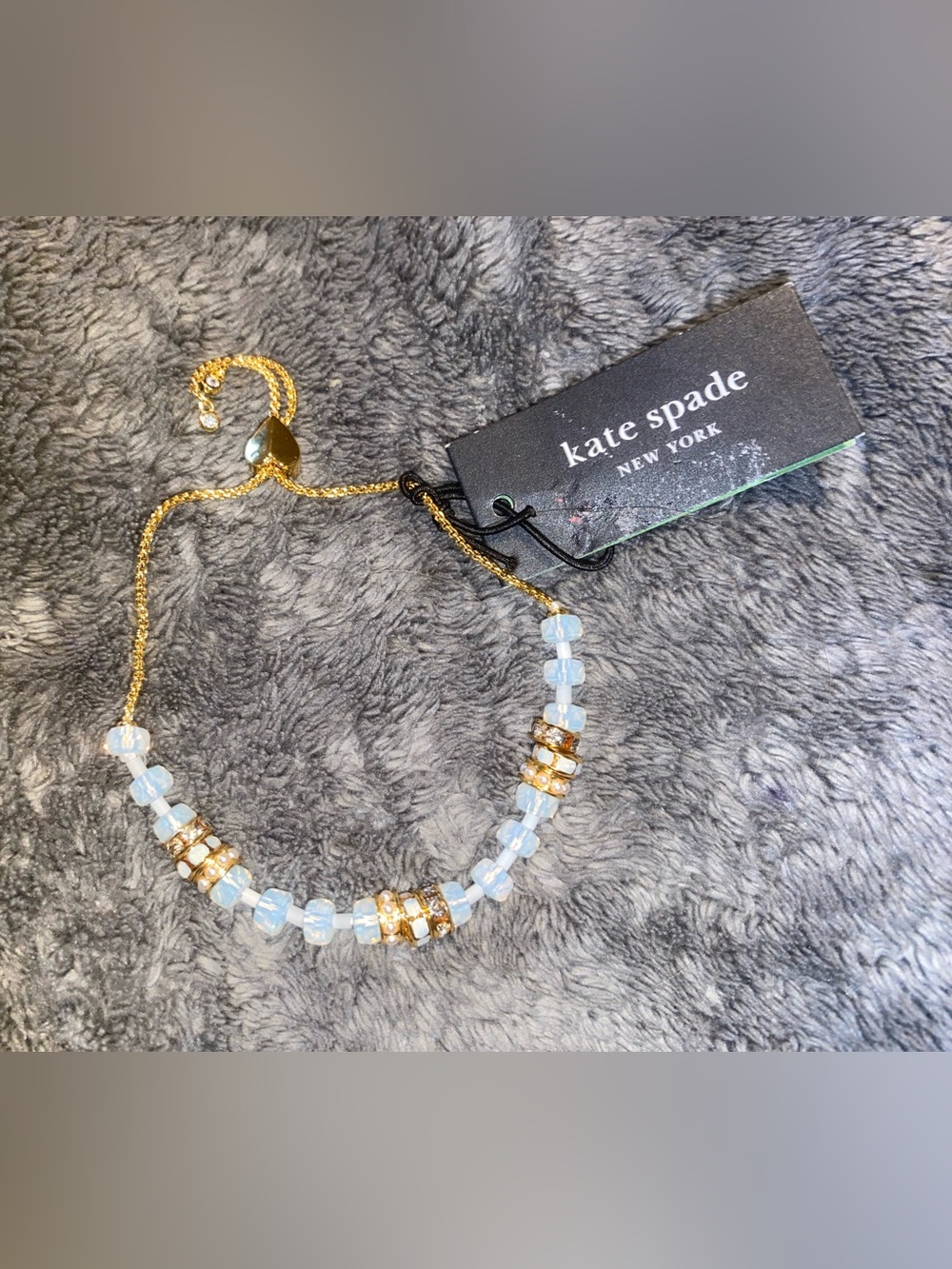 Kate Spade Mixed Stone Beaded Slider Bracelet Opalescent Light Blue Beads $78